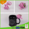 glazed black beer mug with pink bell